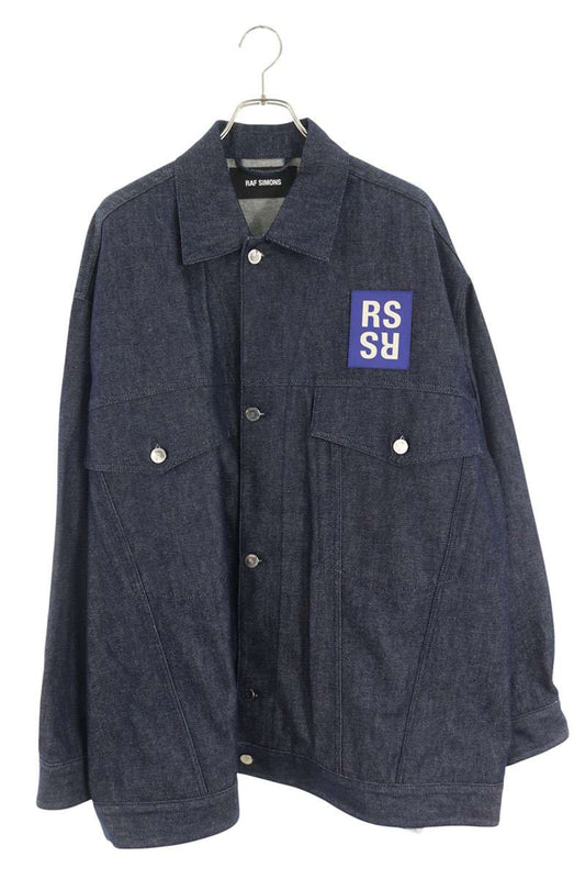 Raf Simons Logo Patchwork Oversized Denim Jacket Blue Size S