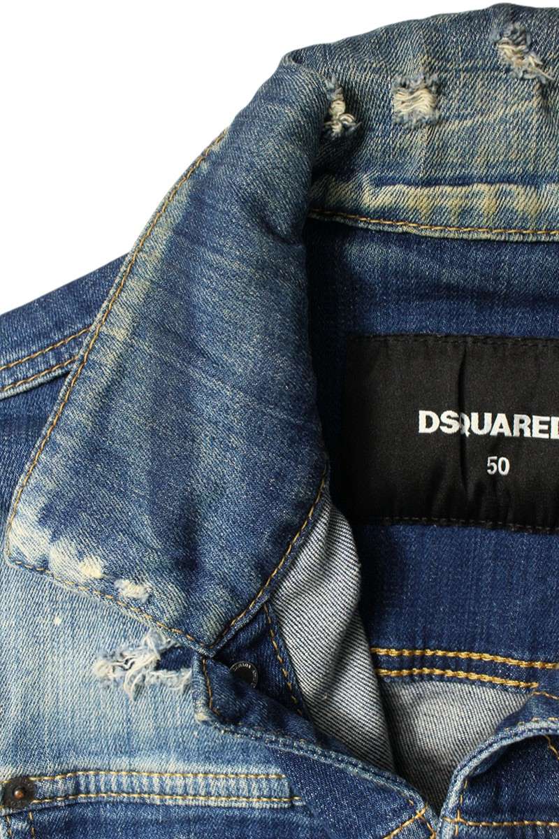 DSQUARED2 17SS Distressed Washed Denim Jacket Indigo Size L