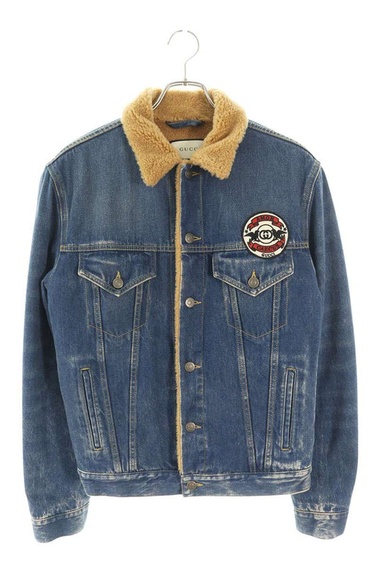 GUCCI Shearling Logo Patch Denim Jacket Multi Size M