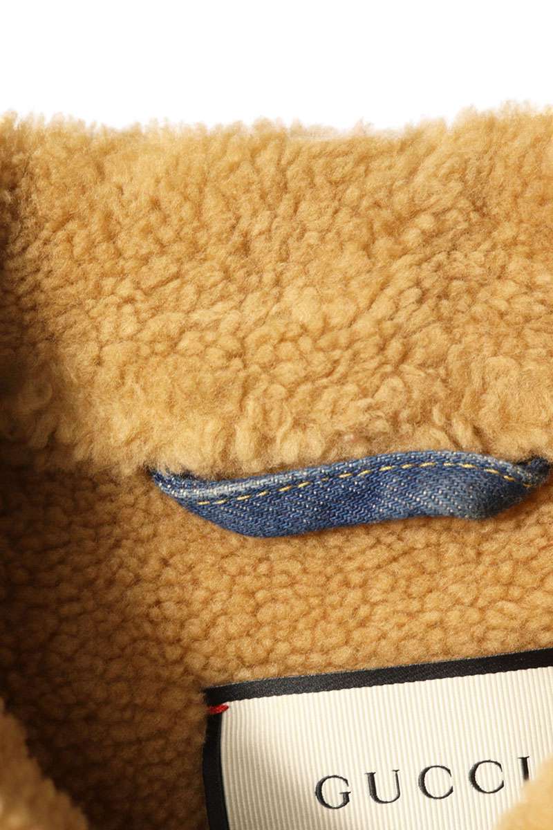 GUCCI Shearling Logo Patch Denim Jacket Multi Size M