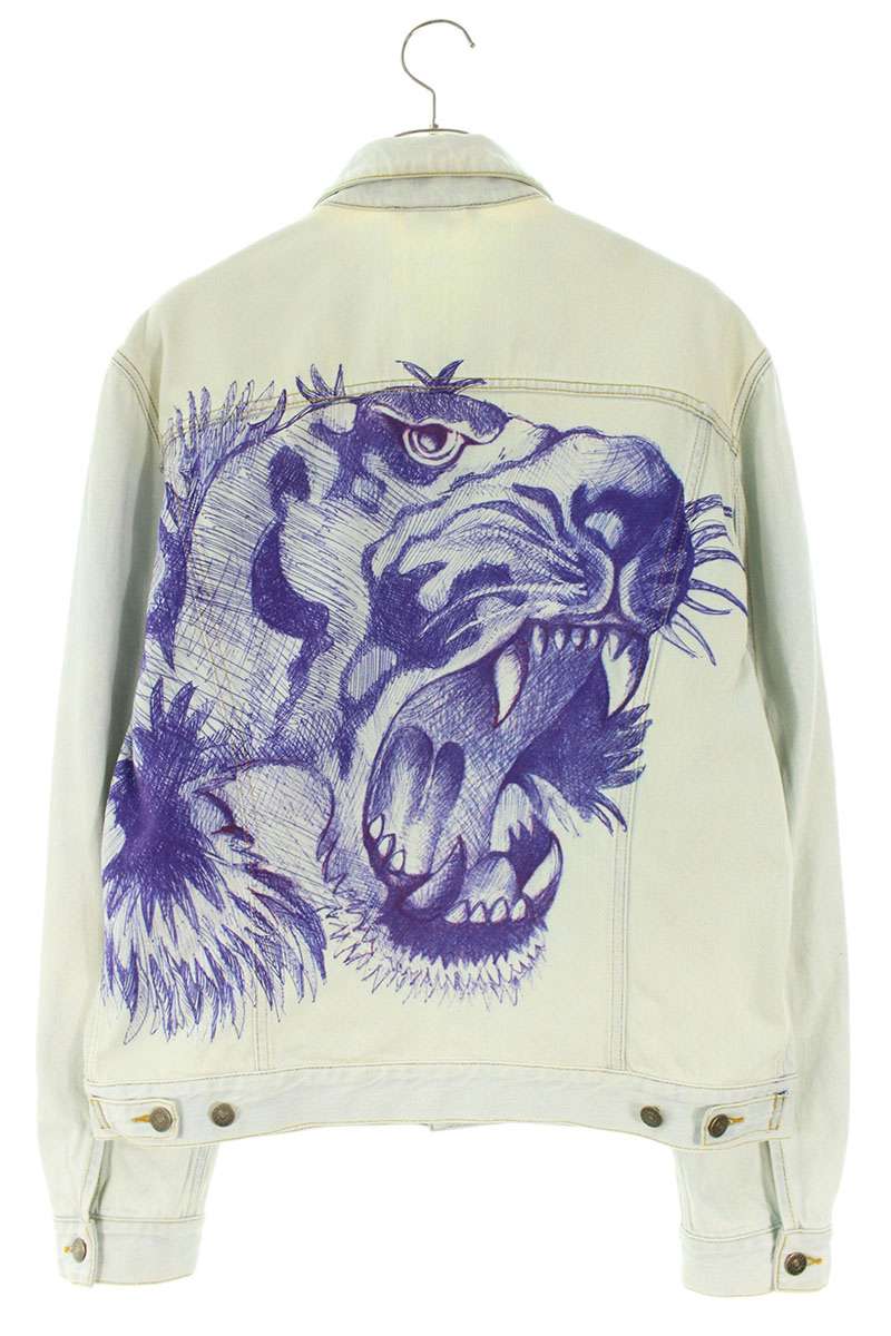 GUCCI Back Tiger Denim Jacket Light Blue Size L