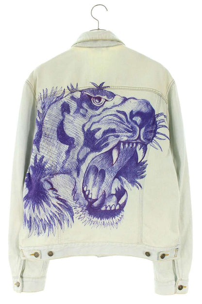 GUCCI Back Tiger Denim Jacket Light Blue Size L