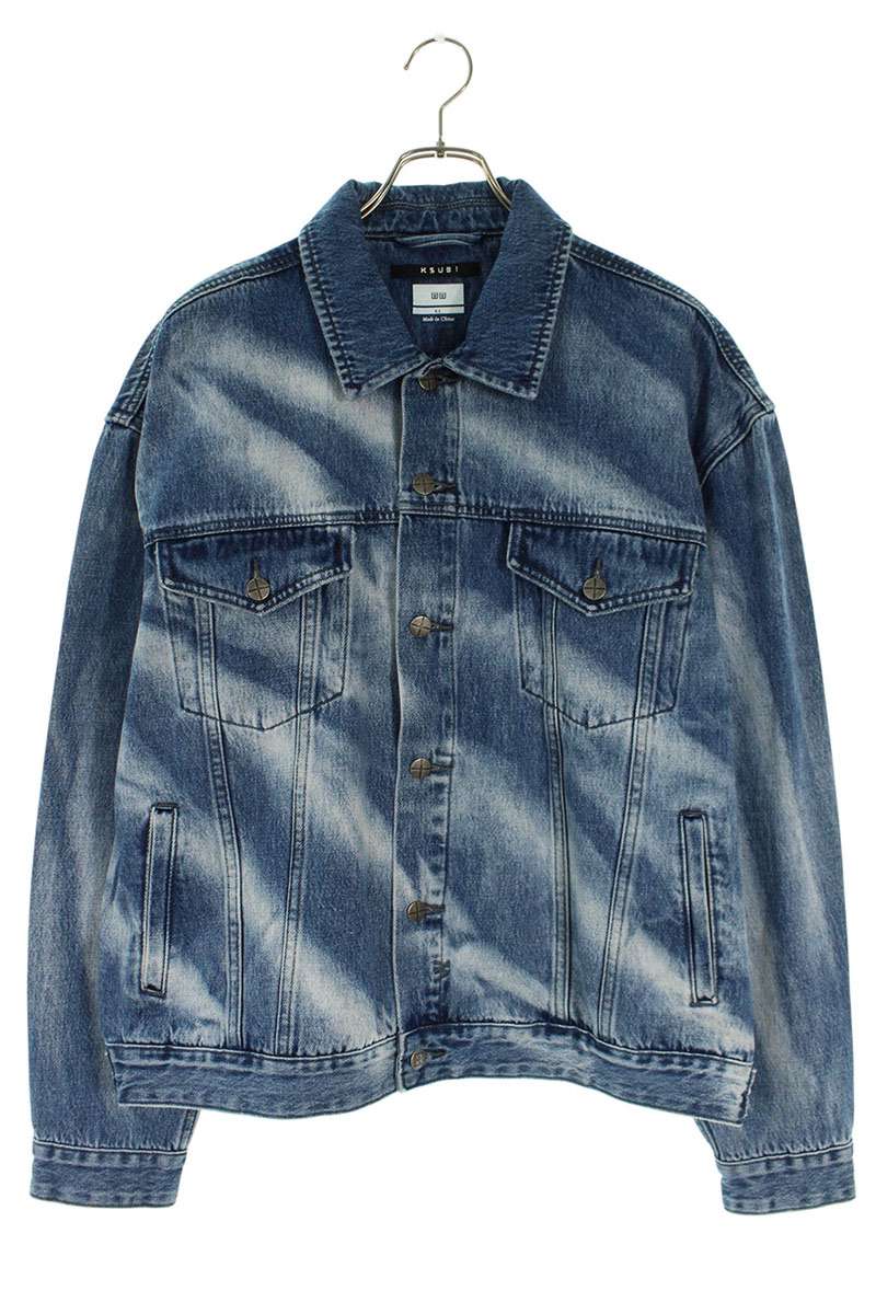 KSUBI Distressed Washed Denim Jacket Indigo Size XL