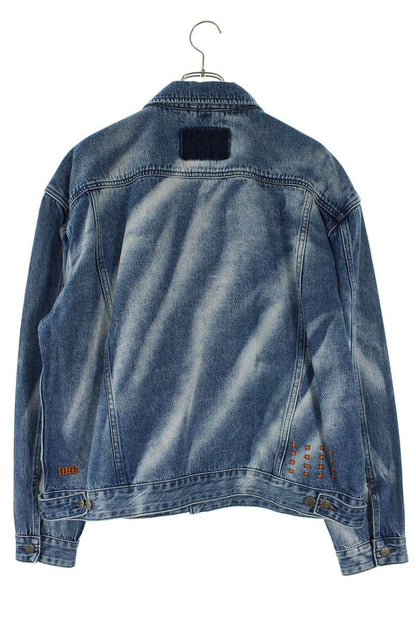 KSUBI Distressed Washed Denim Jacket Indigo Size XL