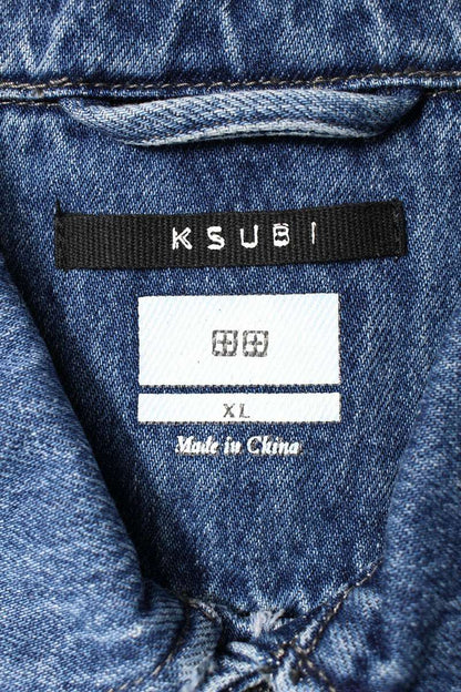KSUBI Distressed Washed Denim Jacket Indigo Size XL