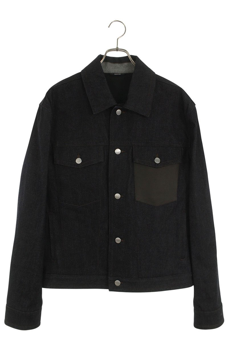 HERMES Leather Pocket Denim Jacket Indigo Size XXL