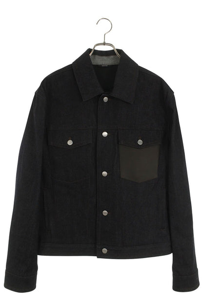 HERMES Leather Pocket Denim Jacket Indigo Size XXL