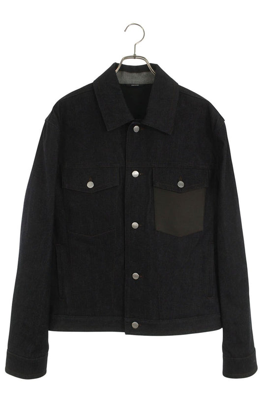 HERMES Leather Pocket Denim Jacket Indigo Size XXL