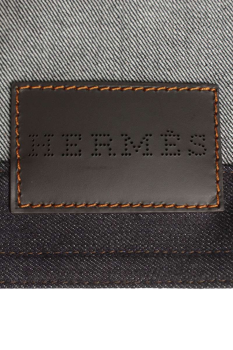 HERMES Leather Pocket Denim Jacket Indigo Size XXL