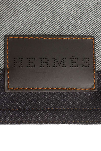 HERMES Leather Pocket Denim Jacket Indigo Size XXL