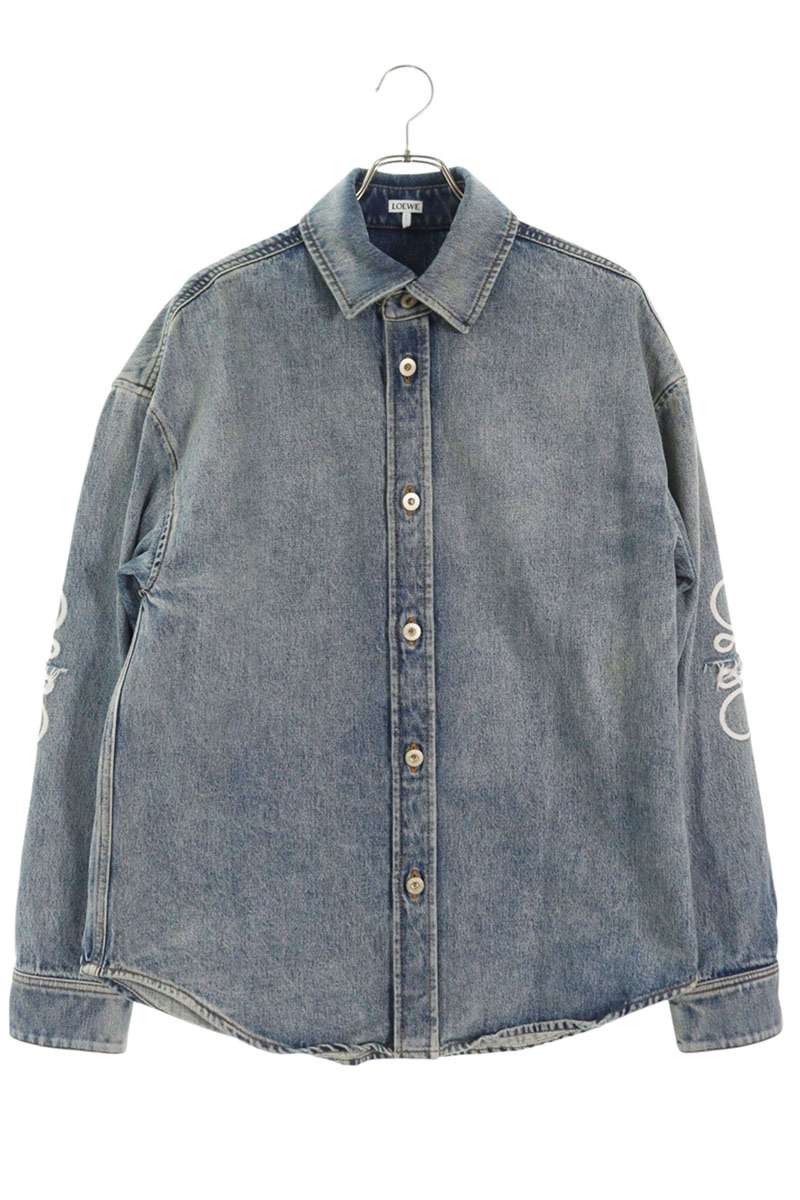 LOEWE Anagram Oversized Shirt Denim Jacket Light Blue Size S