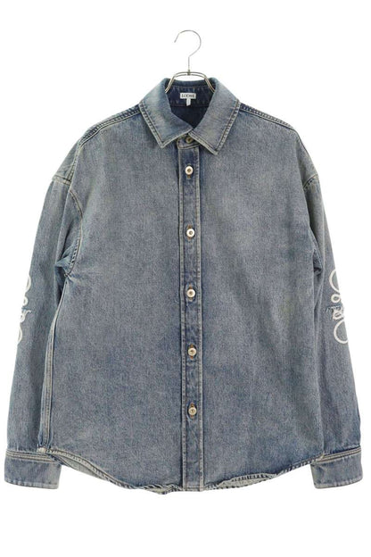 LOEWE Anagram Oversized Shirt Denim Jacket Light Blue Size S