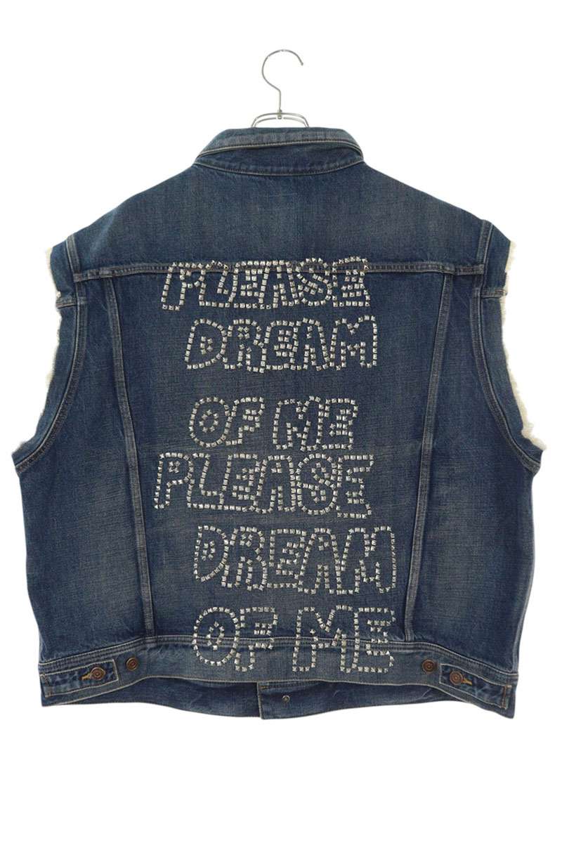 CELINE 22SS Studded Cutoff Denim Jacket Blue/Silver Size XL
