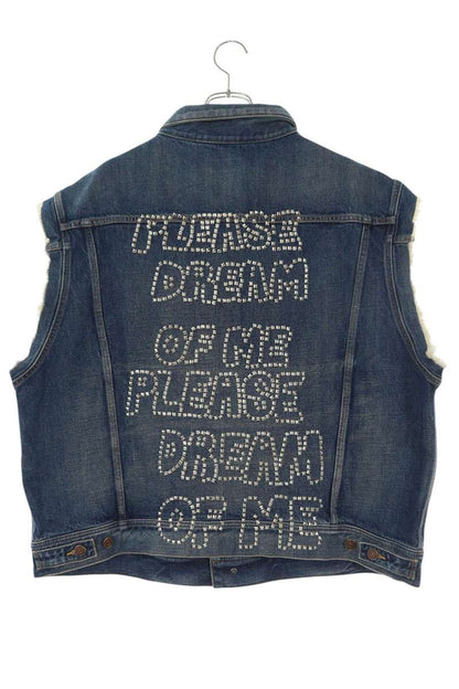 CELINE 22SS Studded Cutoff Denim Jacket Blue/Silver Size XL