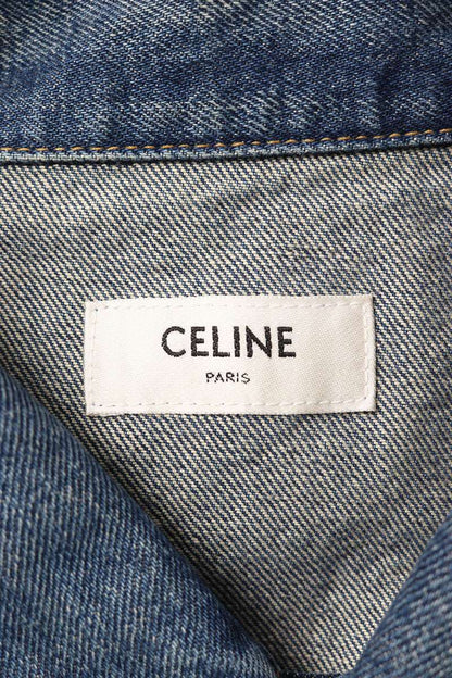 CELINE 22SS Studded Cutoff Denim Jacket Blue/Silver Size XL