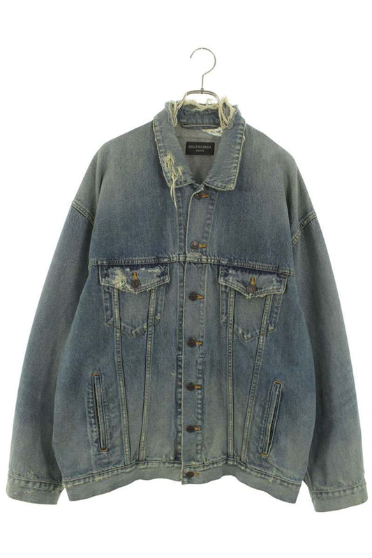 Balenciaga Distressed Denim Jacket Blue Size S