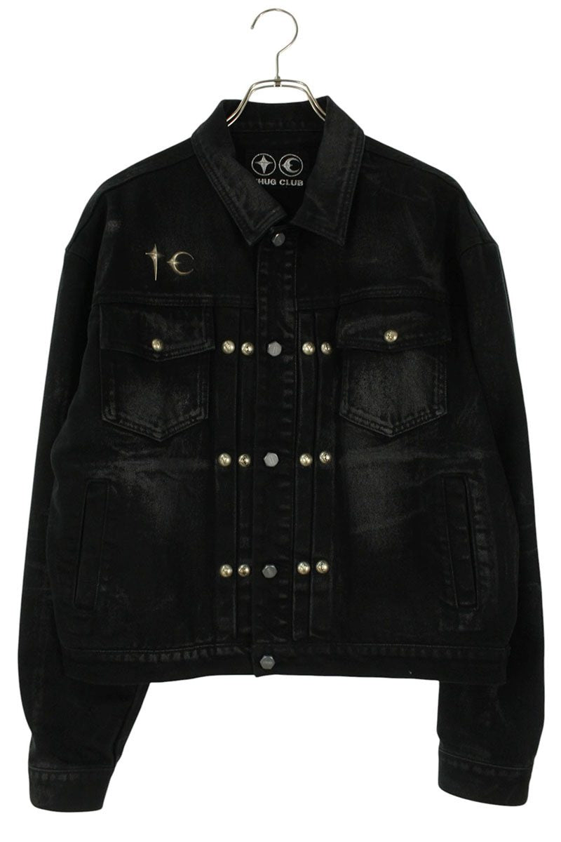 THUG CLUB Black Ribbed Athleisure Denim Jacket Size S