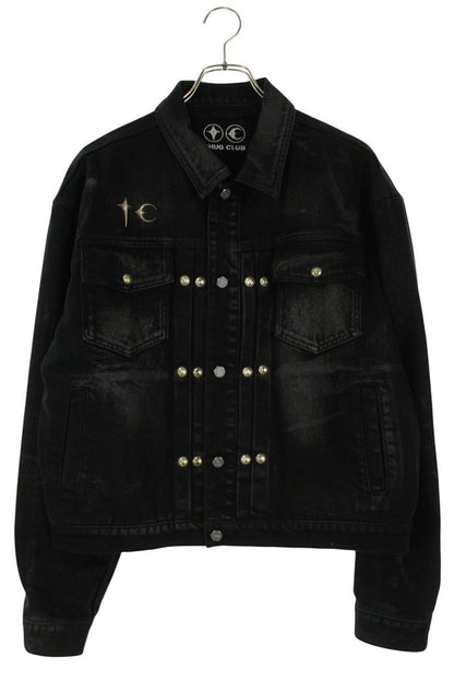 THUG CLUB Black Ribbed Athleisure Denim Jacket Size S