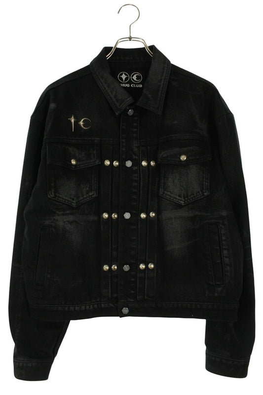 THUG CLUB Black Ribbed Athleisure Denim Jacket Size S