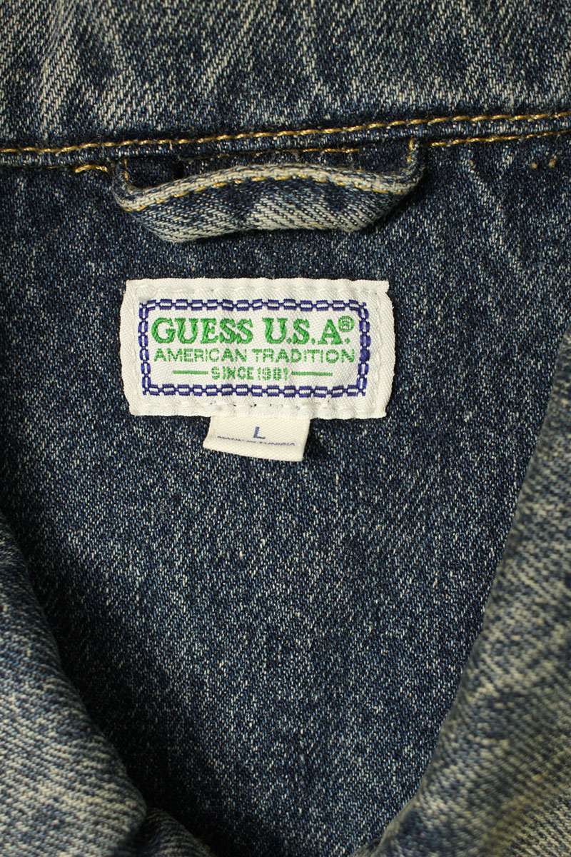 GUESS Distressed Layered Indigo Denim Jacket Size L