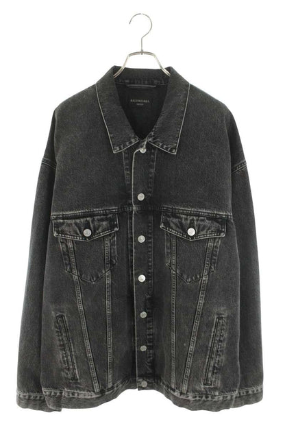 Balenciaga Rhinestone Logo Oversized Denim Jacket Black Size 2