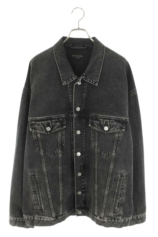 Balenciaga Rhinestone Logo Oversized Denim Jacket Black Size 2