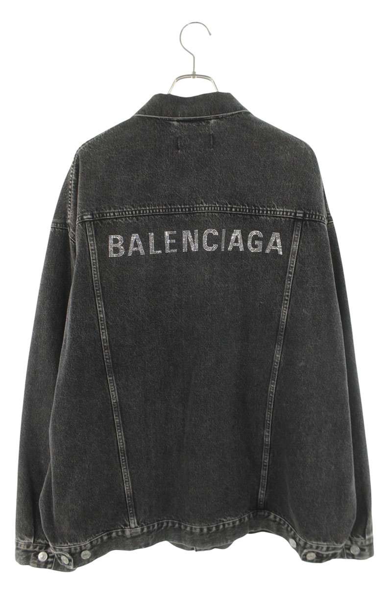 Balenciaga Rhinestone Logo Oversized Denim Jacket Black Size 2
