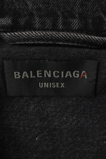 Balenciaga Rhinestone Logo Oversized Denim Jacket Black Size 2