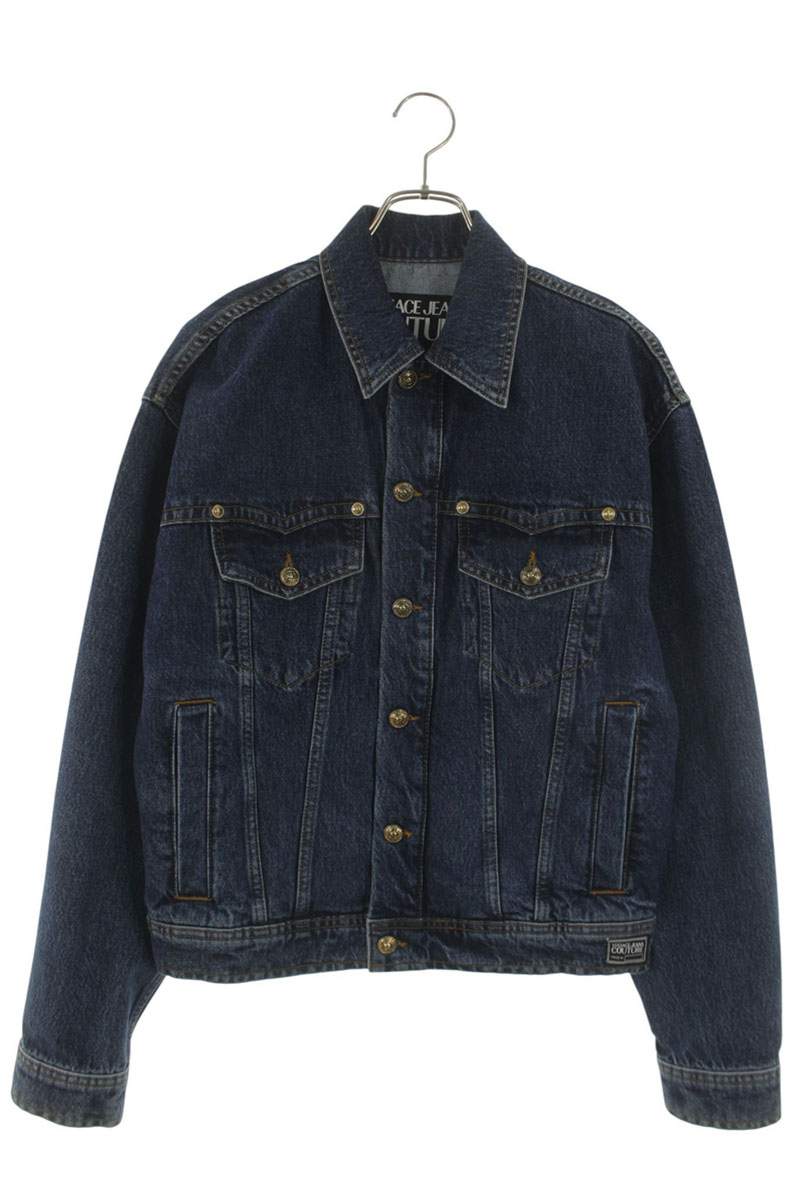 VERSACE JEANS Blue Back Logo Embroidered Denim Jacket Size S