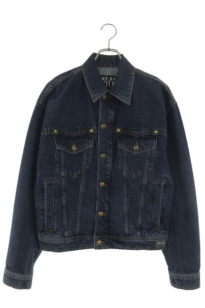 VERSACE JEANS Blue Back Logo Embroidered Denim Jacket Size S