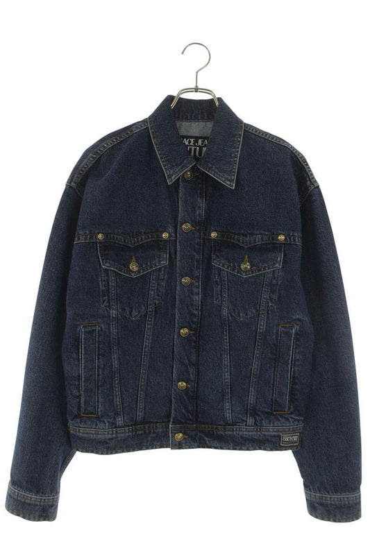VERSACE JEANS Blue Back Logo Embroidered Denim Jacket Size S