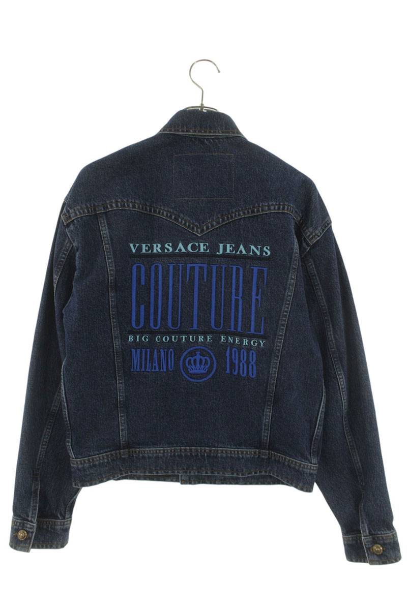 VERSACE JEANS Blue Back Logo Embroidered Denim Jacket Size S