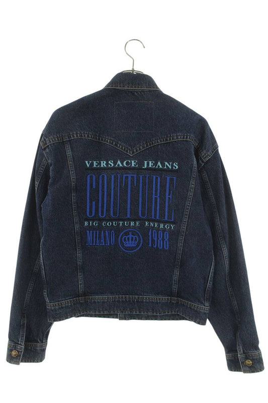 VERSACE JEANS Blue Back Logo Embroidered Denim Jacket Size S