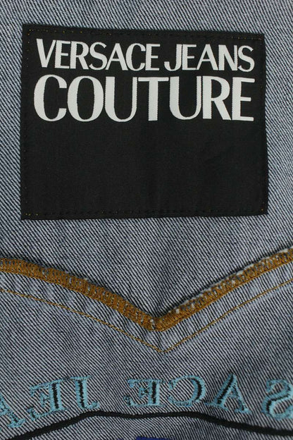VERSACE JEANS Blue Back Logo Embroidered Denim Jacket Size S