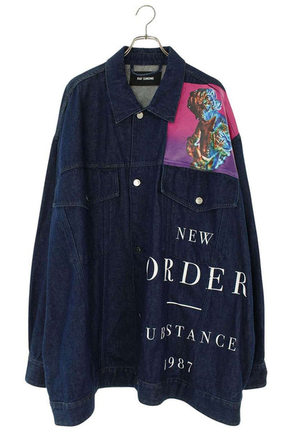 Raf Simons New Order Oversized Print Denim Jacket Blue Size S