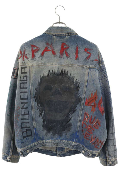 BALENCIAGA Graphic Paint Oversize Denim Jacket Size XXL