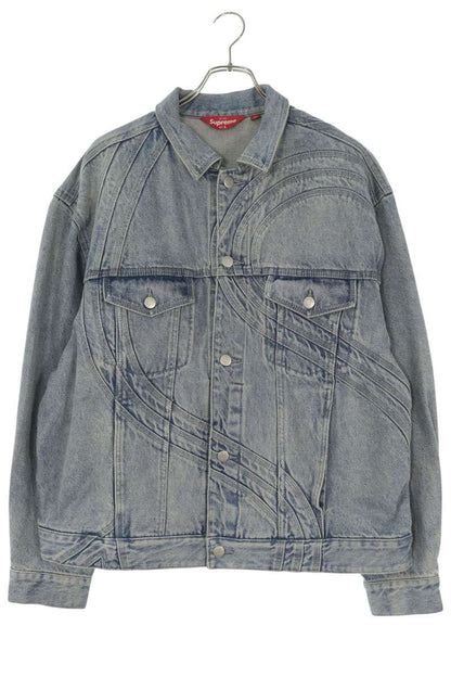 SUPREME S Logo Denim Trucker Jacket Blue Size L