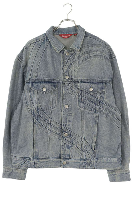 SUPREME S Logo Denim Trucker Jacket Blue Size L