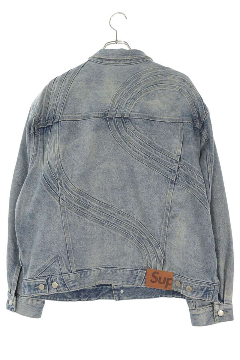 SUPREME S Logo Denim Trucker Jacket Blue Size L
