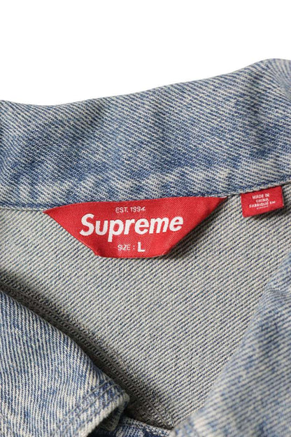 SUPREME S Logo Denim Trucker Jacket Blue Size L