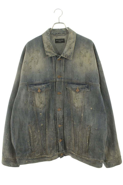 BALENCIAGA Back Rhinestone Logo Distressed Denim Jkt Size S
