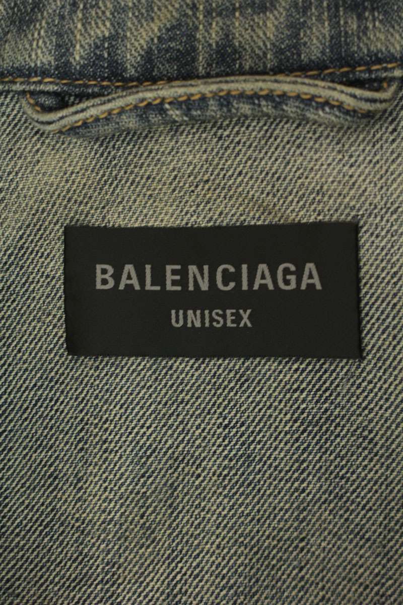BALENCIAGA Back Rhinestone Logo Distressed Denim Jkt Size S