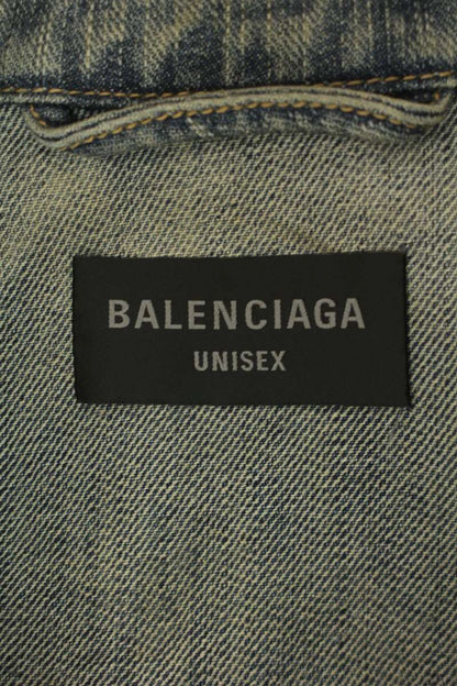 BALENCIAGA Back Rhinestone Logo Distressed Denim Jkt Size S