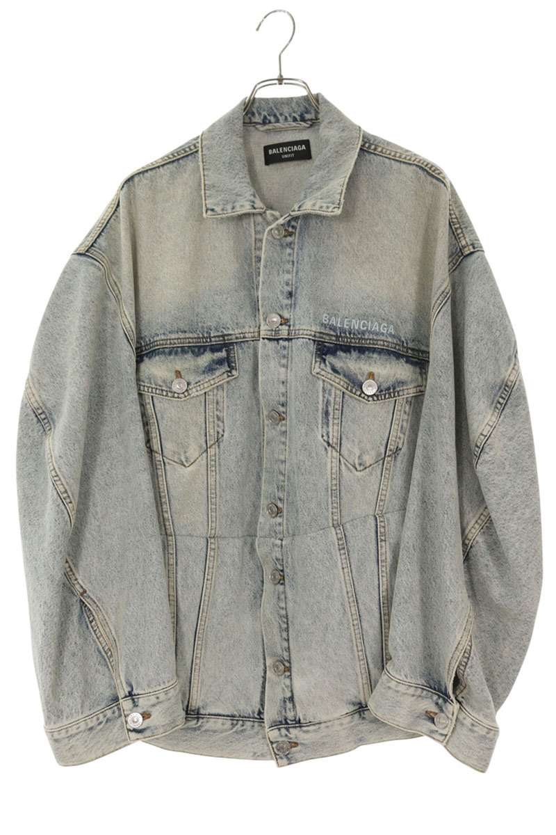 BALENCIAGA Logo Embroidered Oversized Denim Jacket Size XS