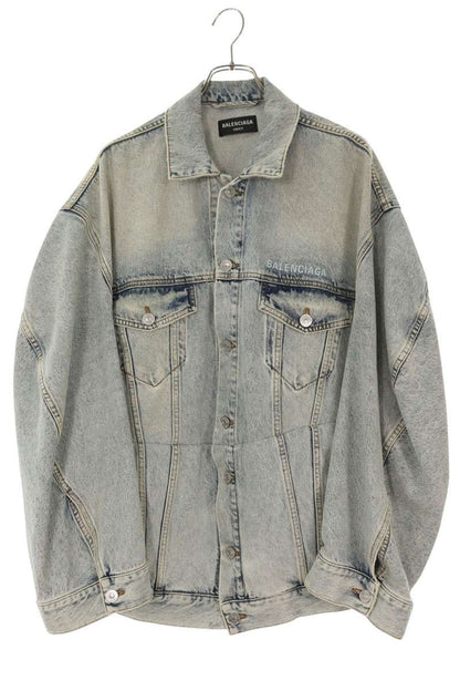 BALENCIAGA Logo Embroidered Oversized Denim Jacket Size XS
