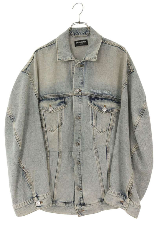 BALENCIAGA Logo Embroidered Oversized Denim Jacket Size XS