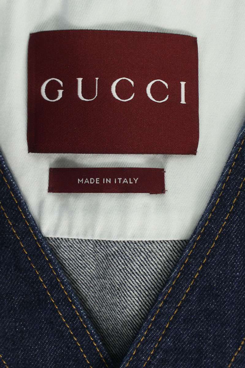 GUCCI Rose Embroidered Coverall Collarless Denim Jkt Size L