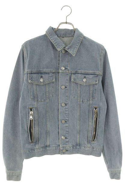 BALMAIN Back Embroidered Denim Jacket Light Blue Size S