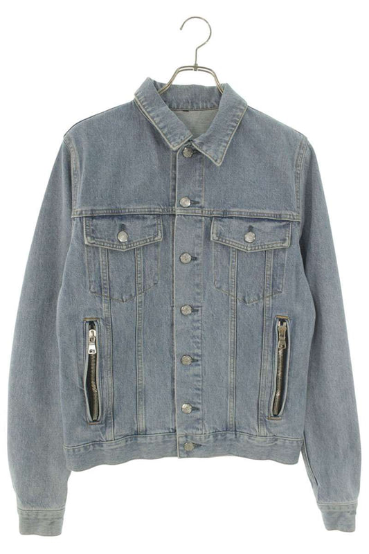 BALMAIN Back Embroidered Denim Jacket Light Blue Size S