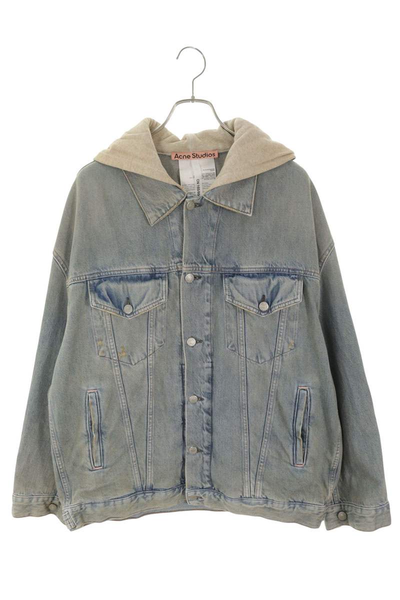 ACNE STUDIOS Hooded Distressed Denim Jacket Blue Size XXS